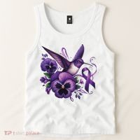 Hummingbird Holding Purple Ribbon Alzheimer Awareness Pansy Tank Top thumb 2