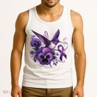 Hummingbird Holding Purple Ribbon Alzheimer Awareness Pansy Tank Top thumb 3