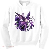 Hummingbird Holding Purple Ribbon Alzheimer Awareness Pansy Kids Sweatshirt thumb 0