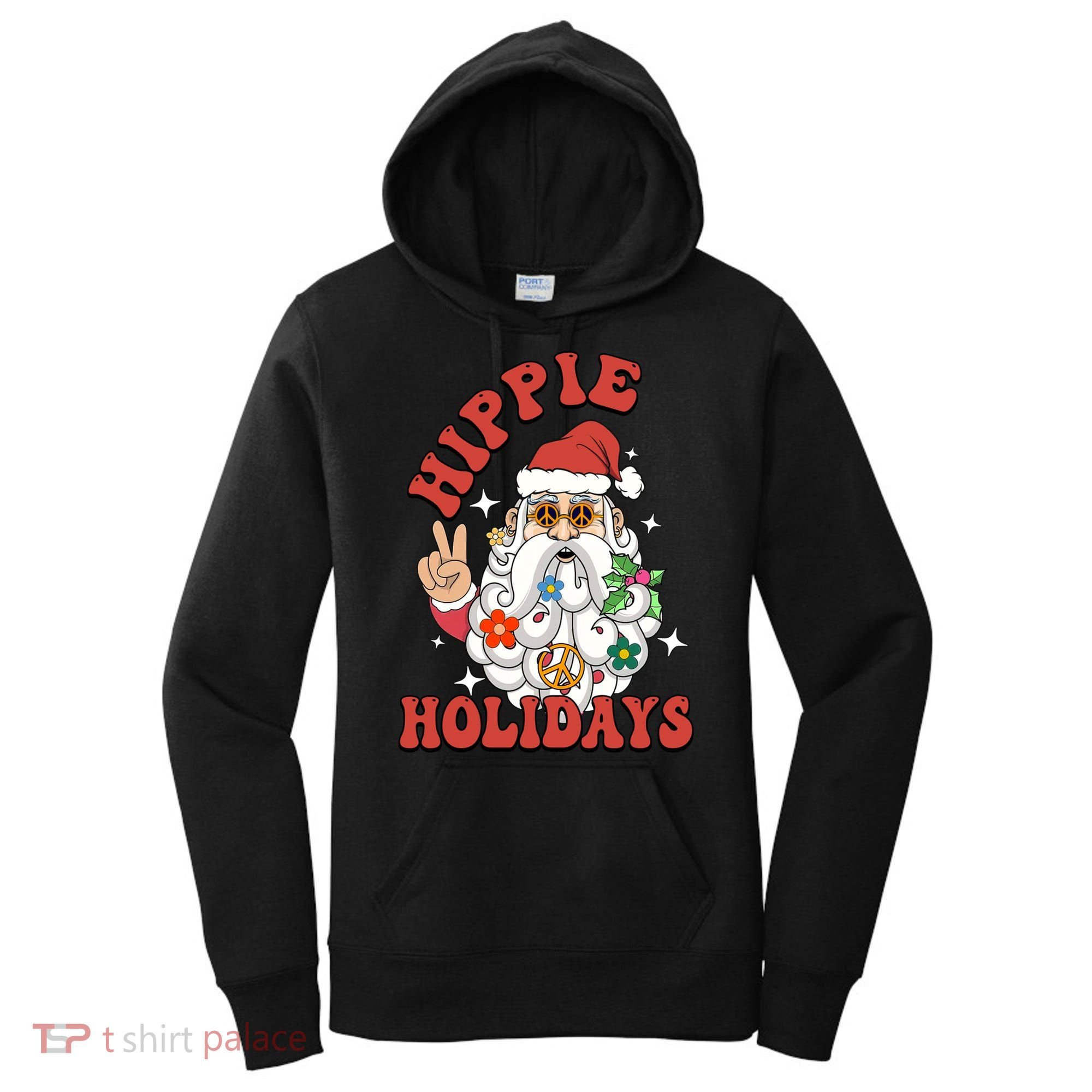 Hippie Holidays Peace Love Christmas Santa Claus Pajamas Funny Gift Women's Hoodie