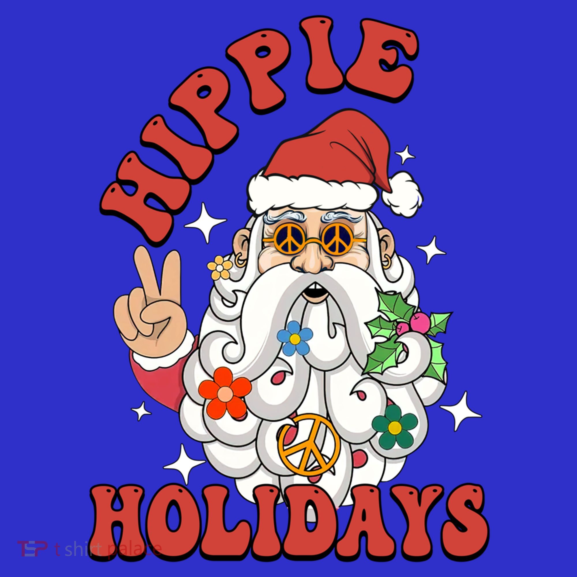 Hippie Holidays Peace Love Christmas Santa Claus Pajamas Funny Gift T-Shirt