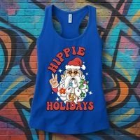 Hippie Holidays Peace Love Christmas Santa Claus Pajamas Funny Gift Women's Tank Top thumb 3