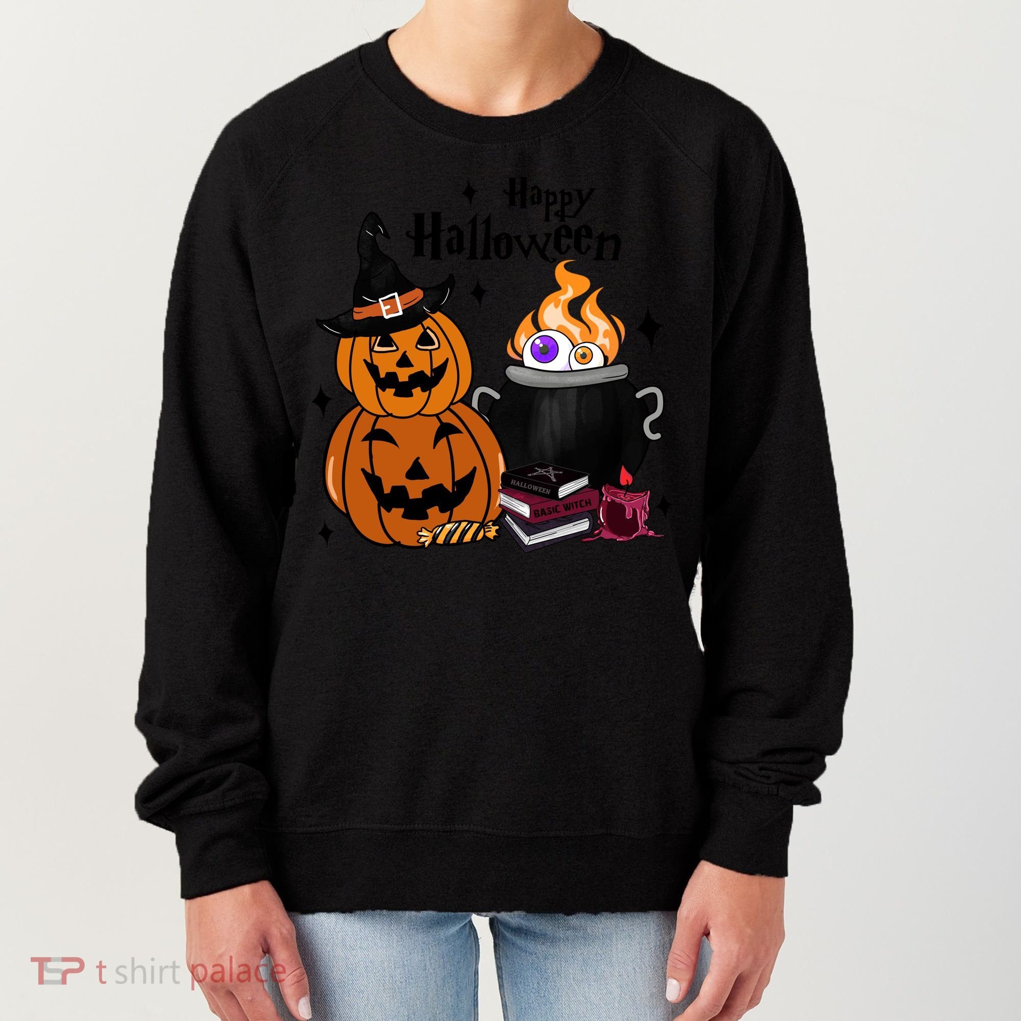 Happy Halloween Potluck Pumpkin Witch Spooky Graphic Plus Size Party Women's Sweatshirt