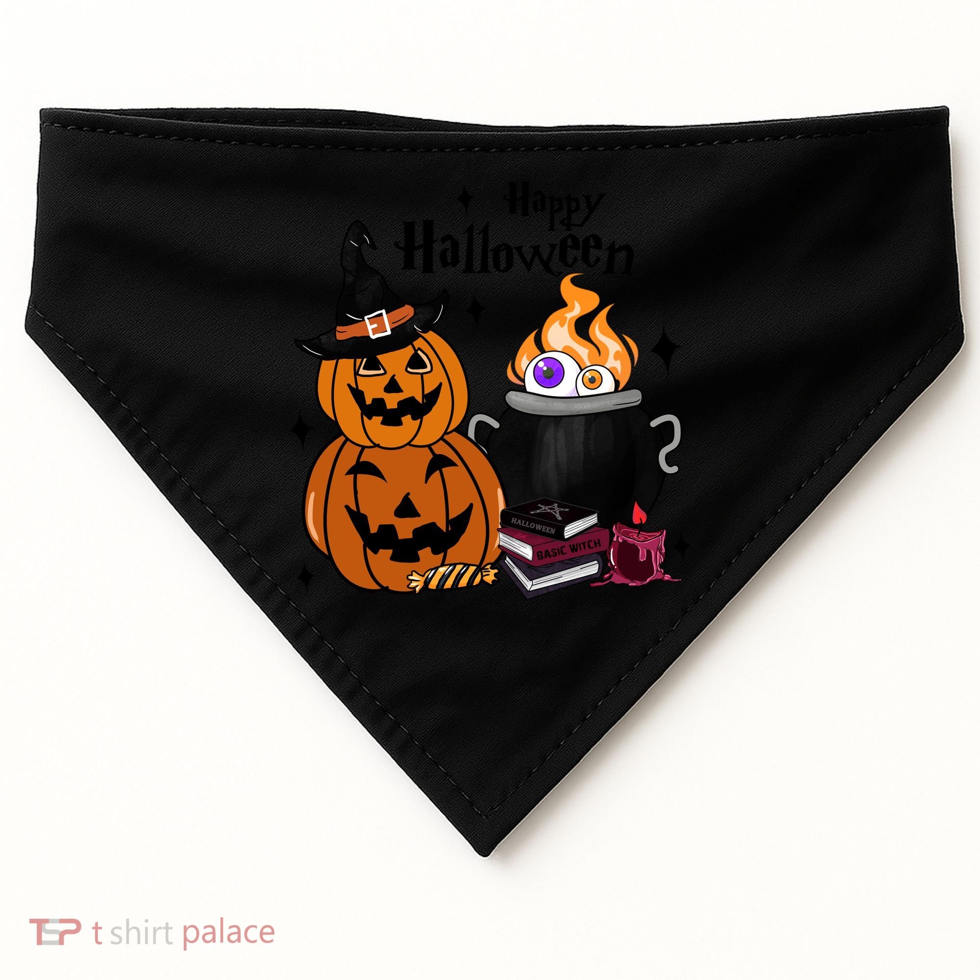 Happy Halloween Potluck Pumpkin Witch Spooky Graphic Plus Size Party USA-Made Doggie Bandana