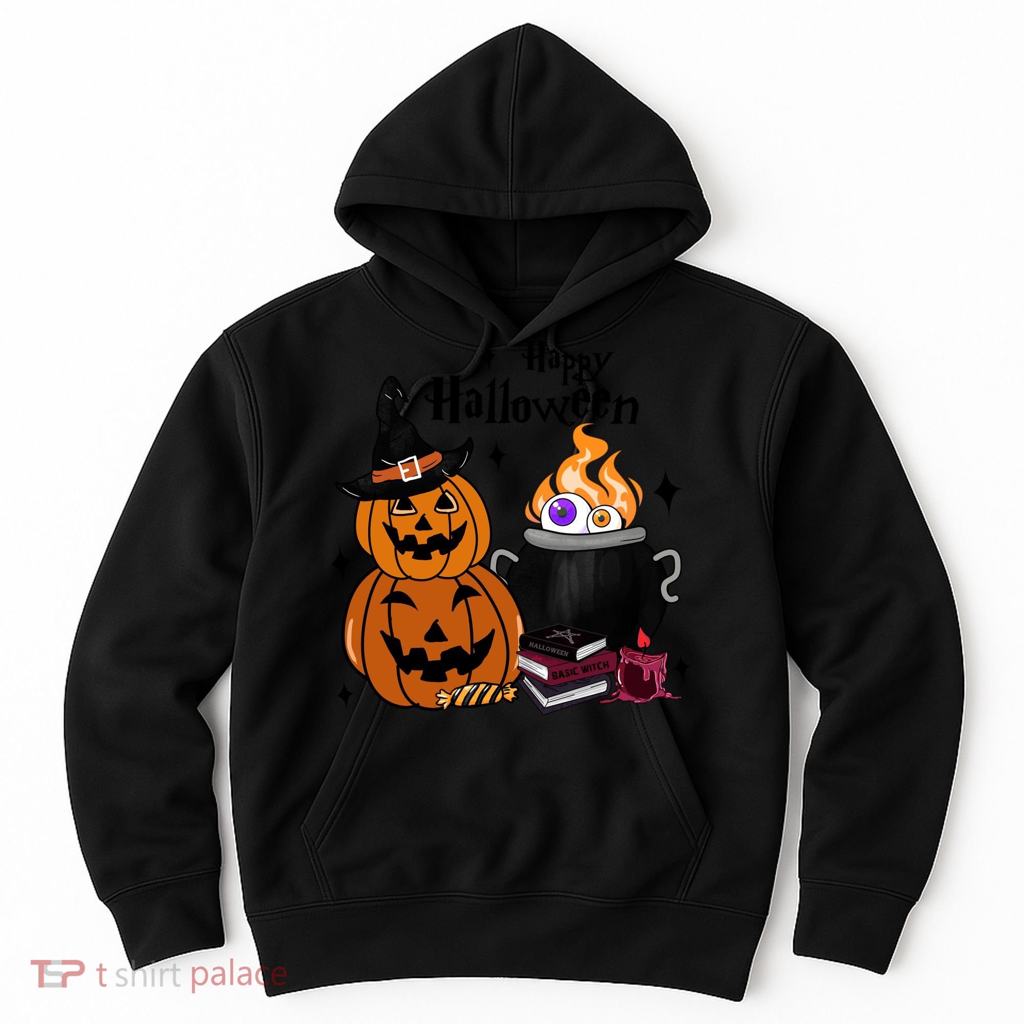 Happy Halloween Potluck Pumpkin Witch Spooky Graphic Plus Size Party Hoodie