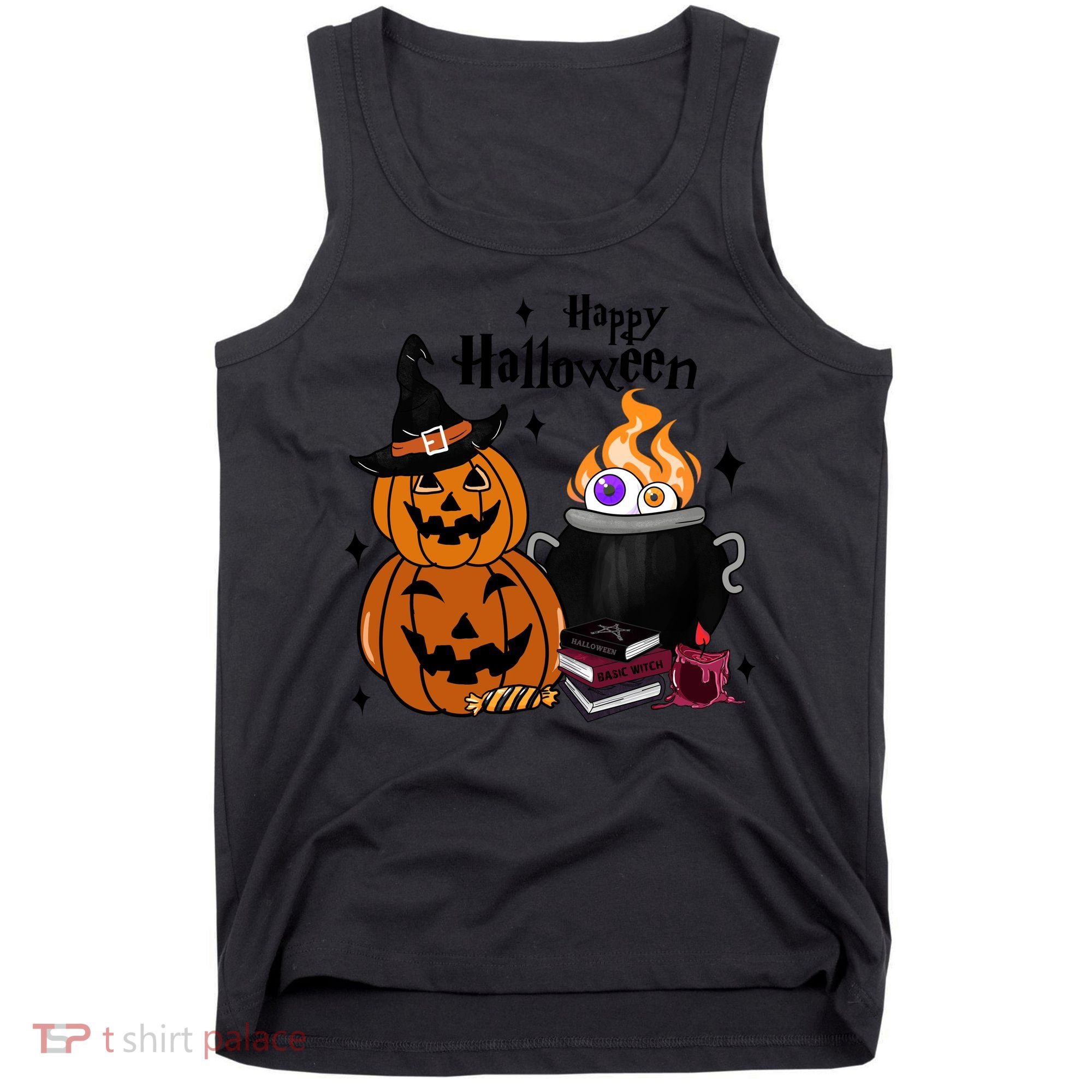 Happy Halloween Potluck Pumpkin Witch Spooky Graphic Plus Size Party Tank Top