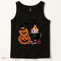 Happy Halloween Potluck Pumpkin Witch Spooky Graphic Plus Size Party Tank Top thumb 2