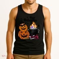 Happy Halloween Potluck Pumpkin Witch Spooky Graphic Plus Size Party Tank Top thumb 3