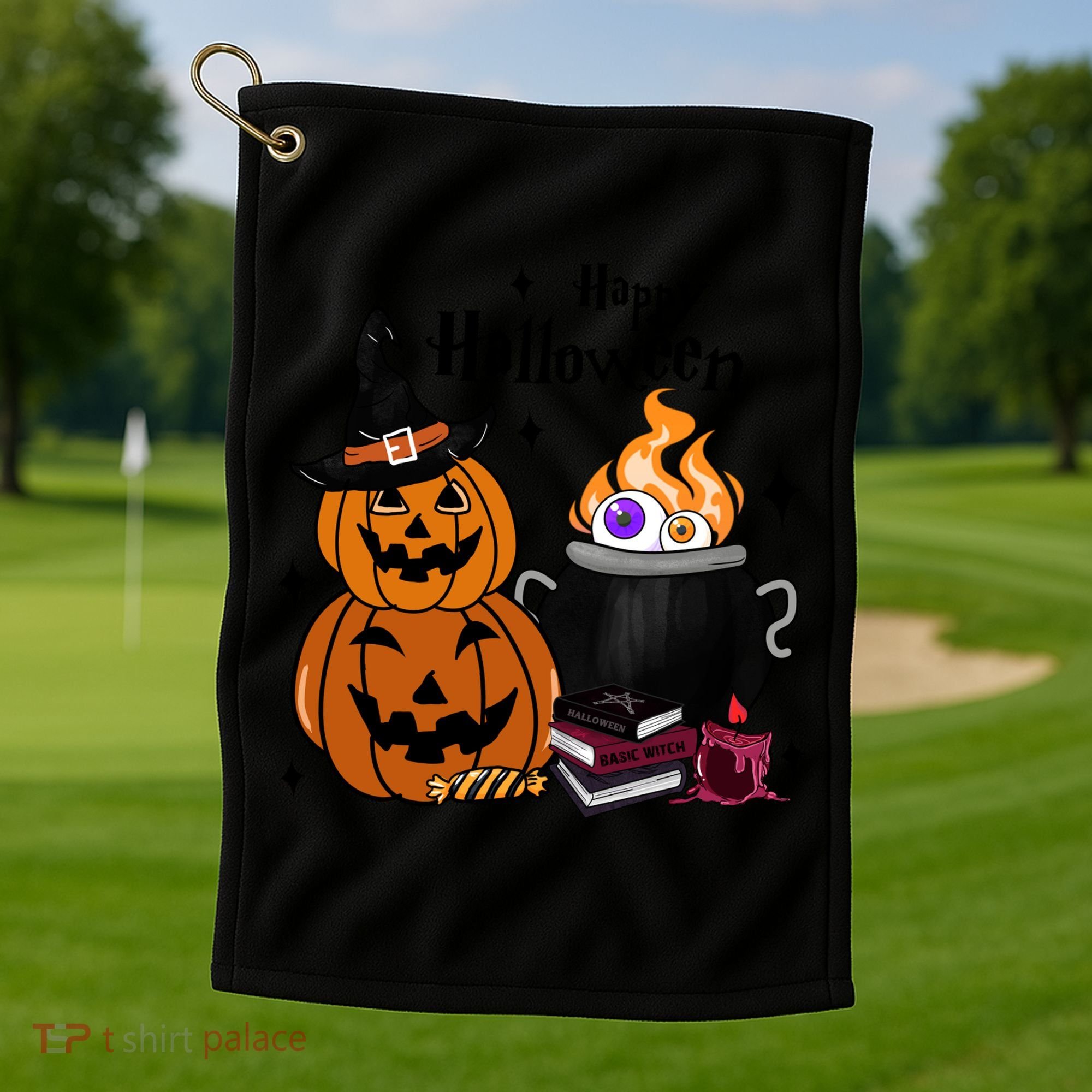 Happy Halloween Potluck Pumpkin Witch Spooky Graphic Plus Size Party Golf Towel