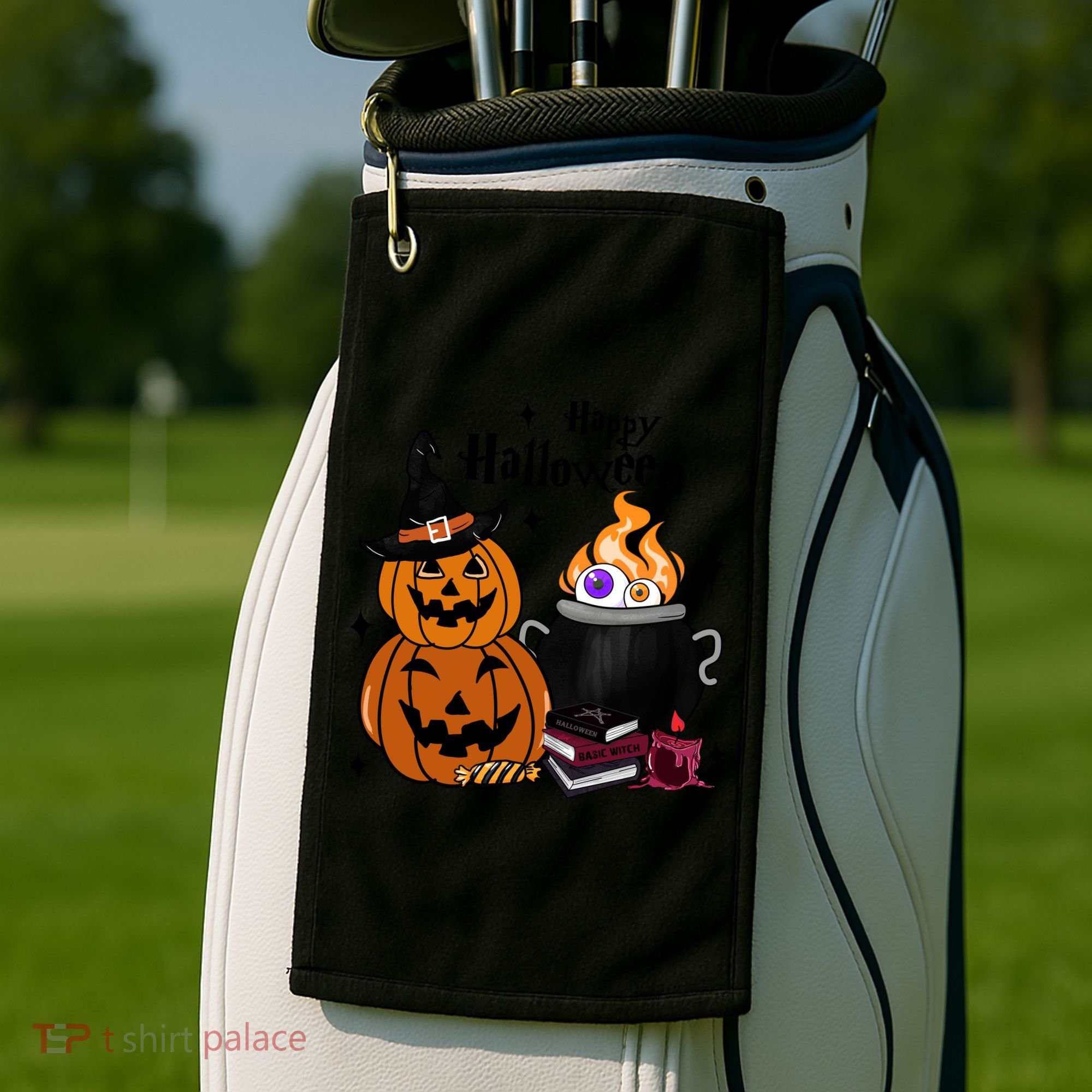 Happy Halloween Potluck Pumpkin Witch Spooky Graphic Plus Size Party Golf Towel