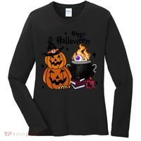 Happy Halloween Potluck Pumpkin Witch Spooky Graphic Plus Size Party Women's Long Sleeve Shirt thumb 0