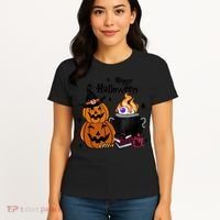 Happy Halloween Potluck Pumpkin Witch Spooky Graphic Plus Size Party Women's T-Shirt thumb 4