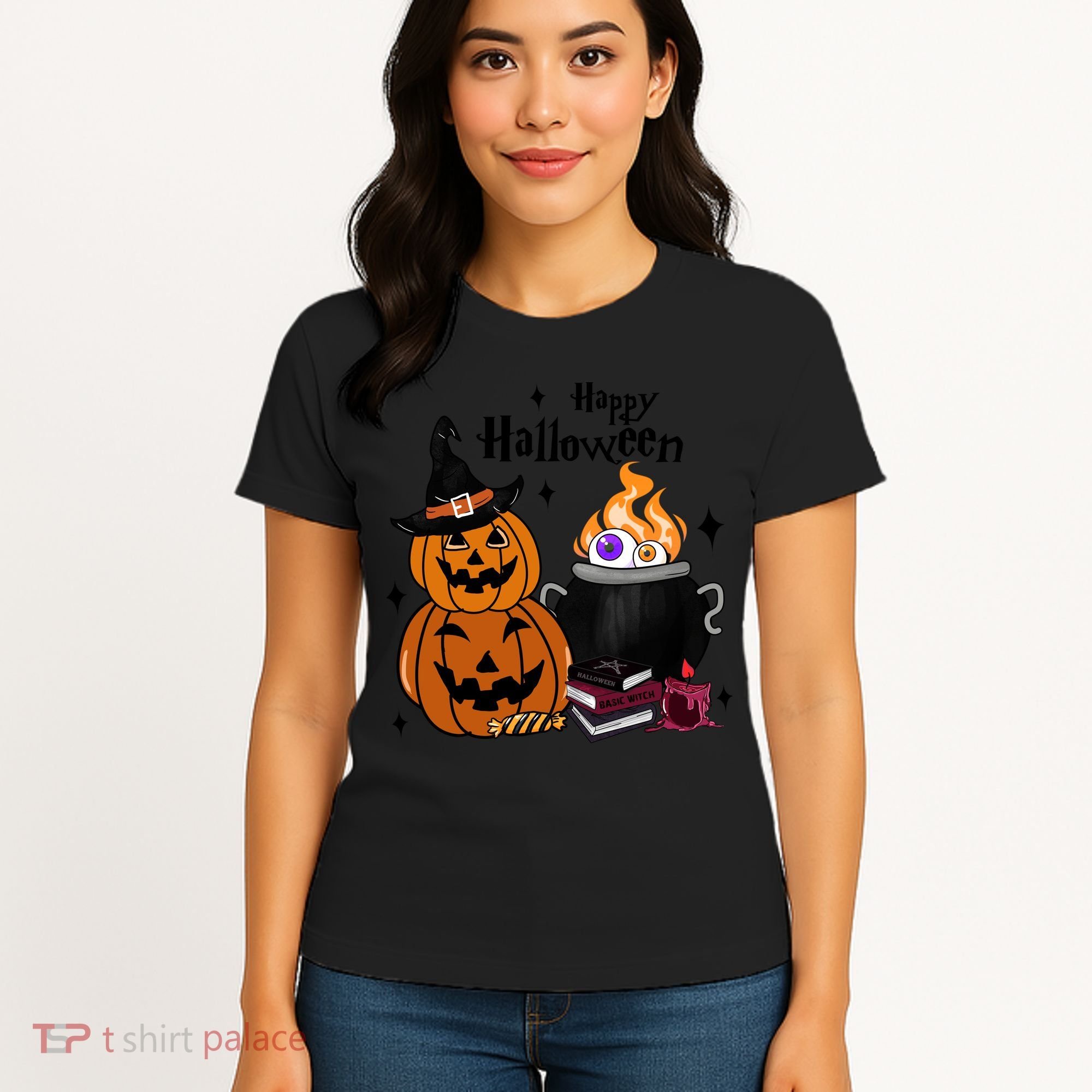 Happy Halloween Potluck Pumpkin Witch Spooky Graphic Plus Size Party Women's T-Shirt