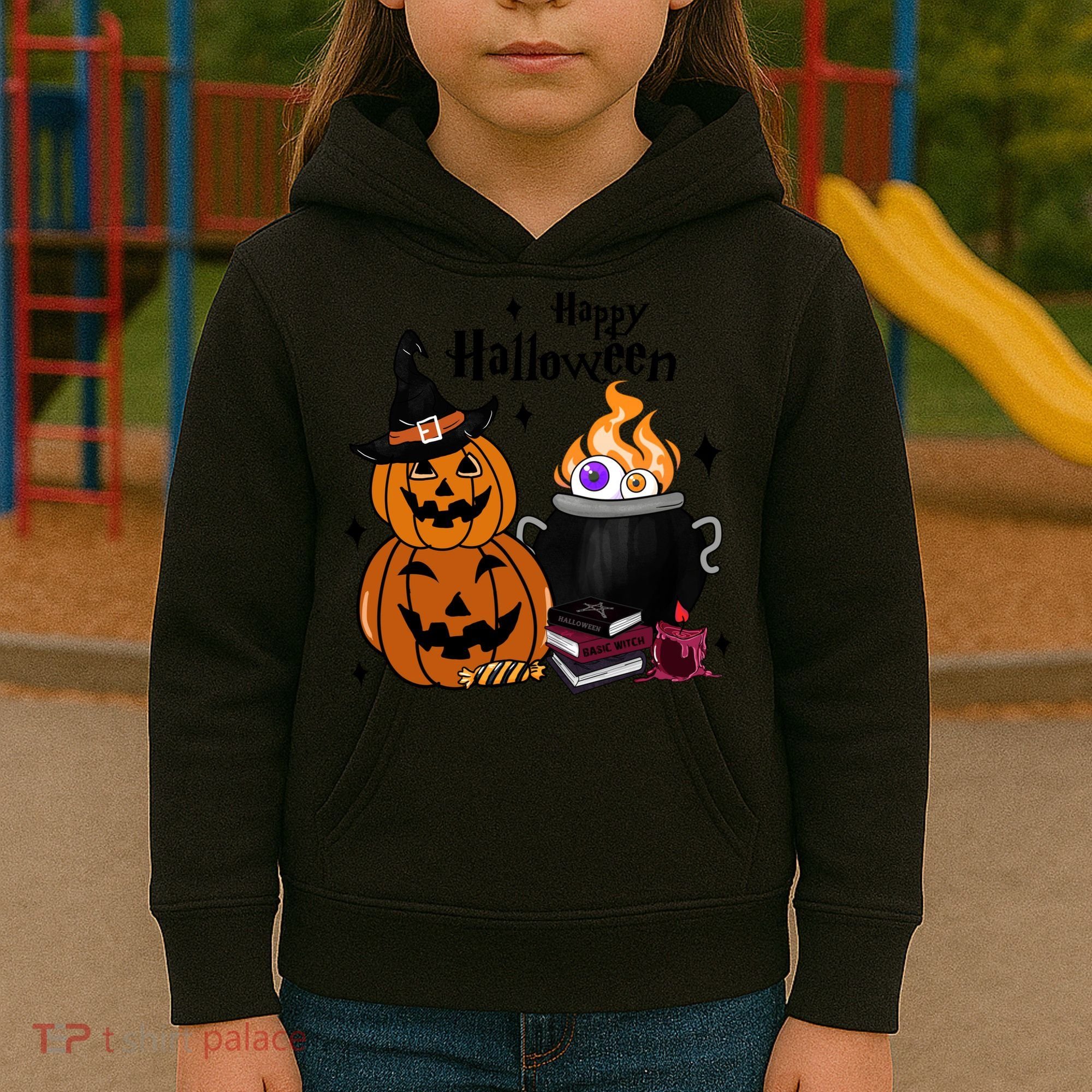 Happy Halloween Potluck Pumpkin Witch Spooky Graphic Plus Size Party Kids Hoodie