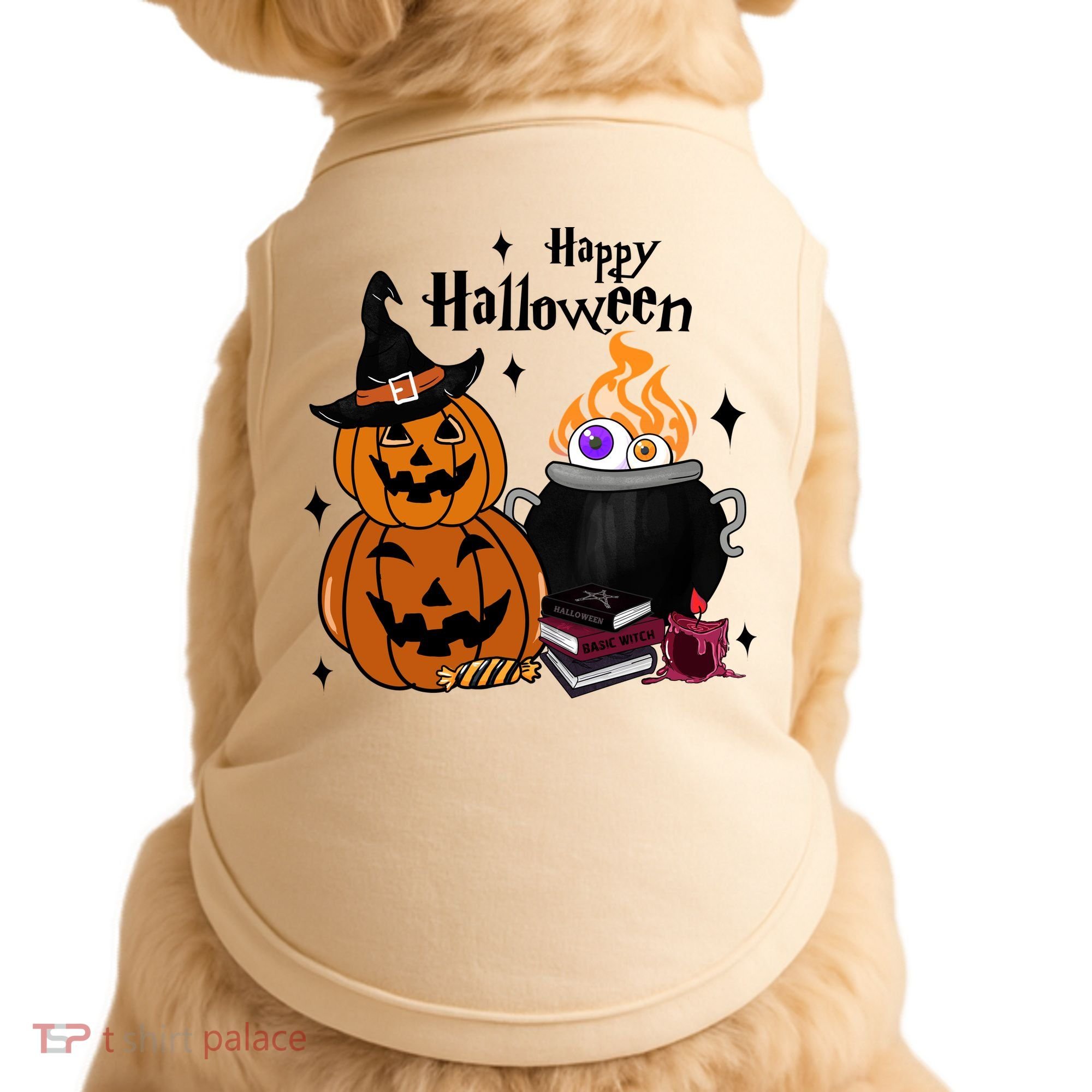 Happy Halloween Potluck Pumpkin Witch Spooky Graphic Plus Size Party Doggie Tank