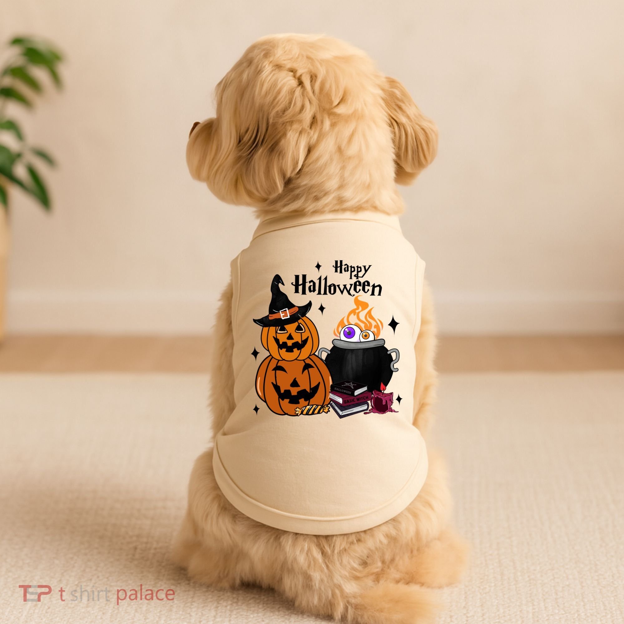 Happy Halloween Potluck Pumpkin Witch Spooky Graphic Plus Size Party Doggie Tank