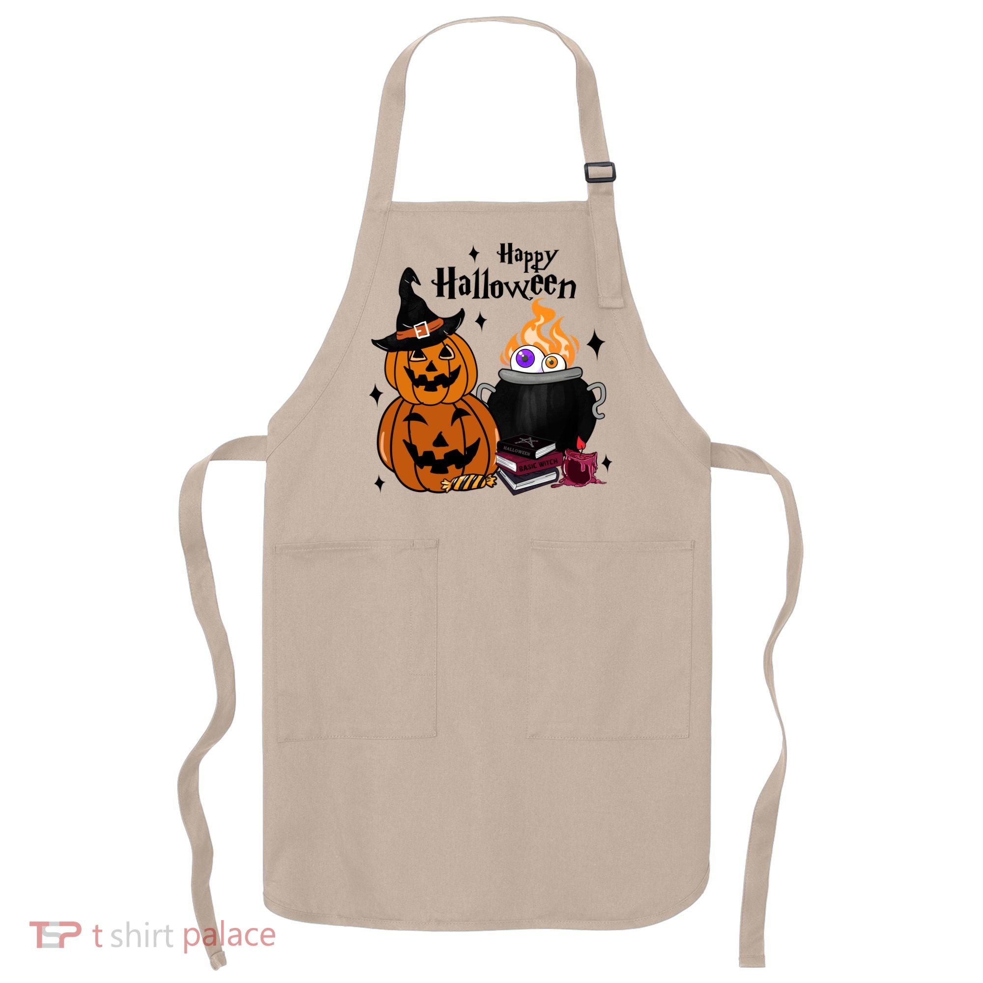 Happy Halloween Potluck Pumpkin Witch Spooky Graphic Plus Size Party Apron