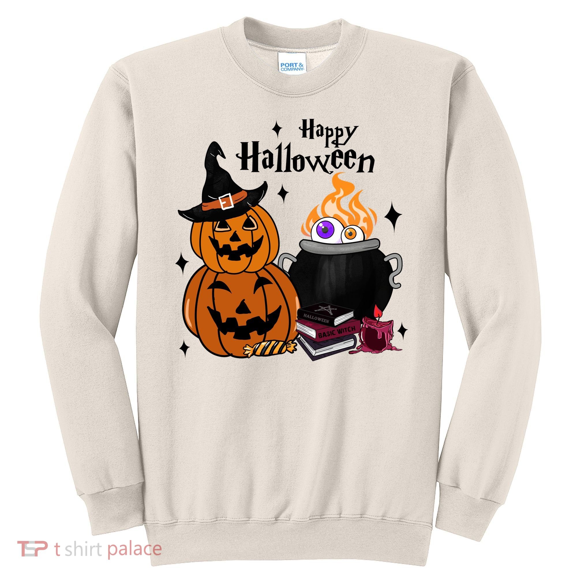 Happy Halloween Potluck Pumpkin Witch Spooky Graphic Plus Size Party Sweatshirt