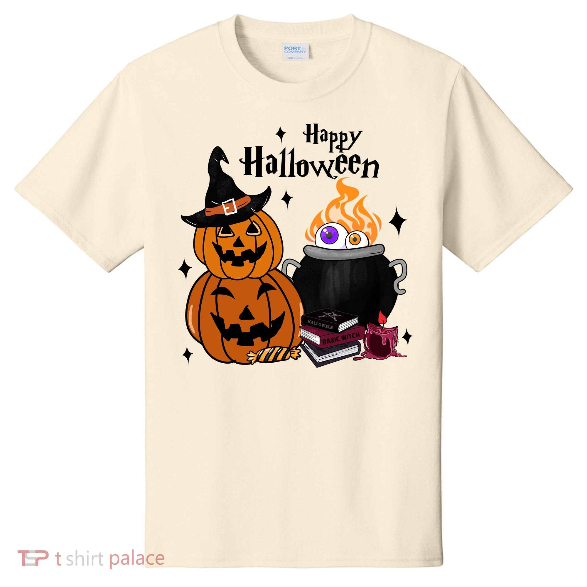 Happy Halloween Potluck Pumpkin Witch Spooky Graphic Plus Size Party T-Shirt