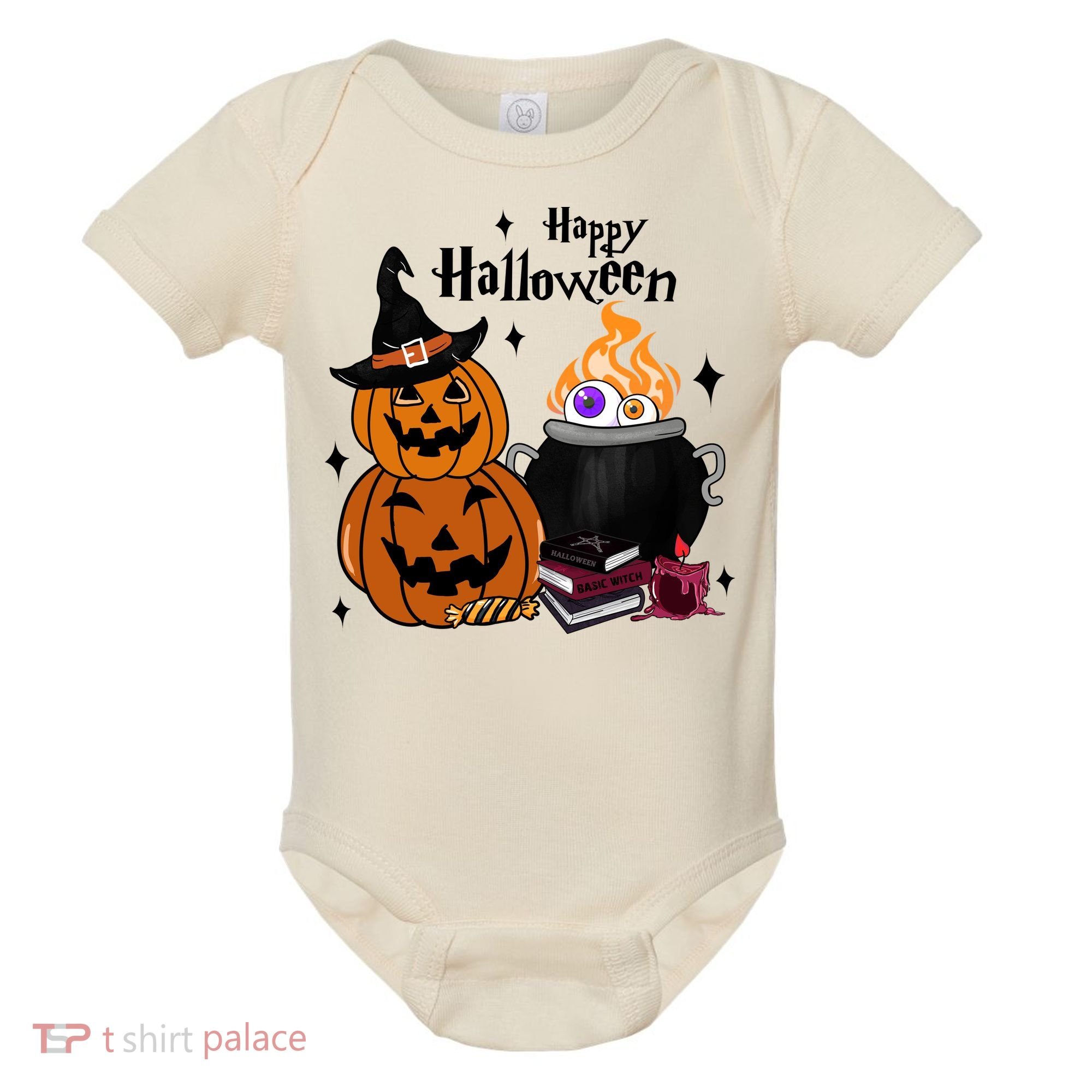 Happy Halloween Potluck Pumpkin Witch Spooky Graphic Plus Size Party Baby Bodysuit