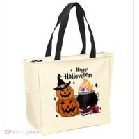 Happy Halloween Potluck Pumpkin Witch Spooky Graphic Plus Size Party Tote Bag thumb 2