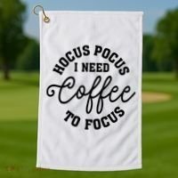 Halloween Hocus Pocus I Need Coffee To Focus Golf Towel thumb 1