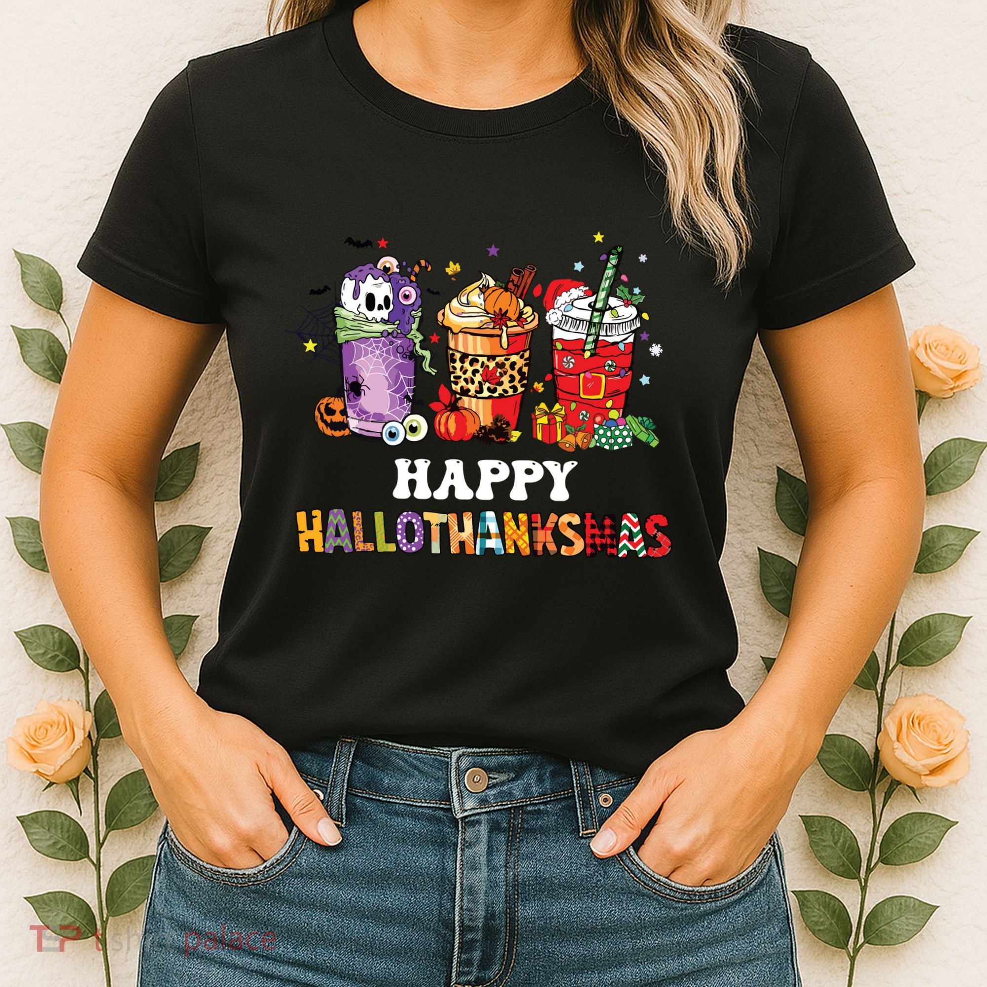 Happy Hallothanksmas Pumpkin Spice Cups Women's T-Shirt