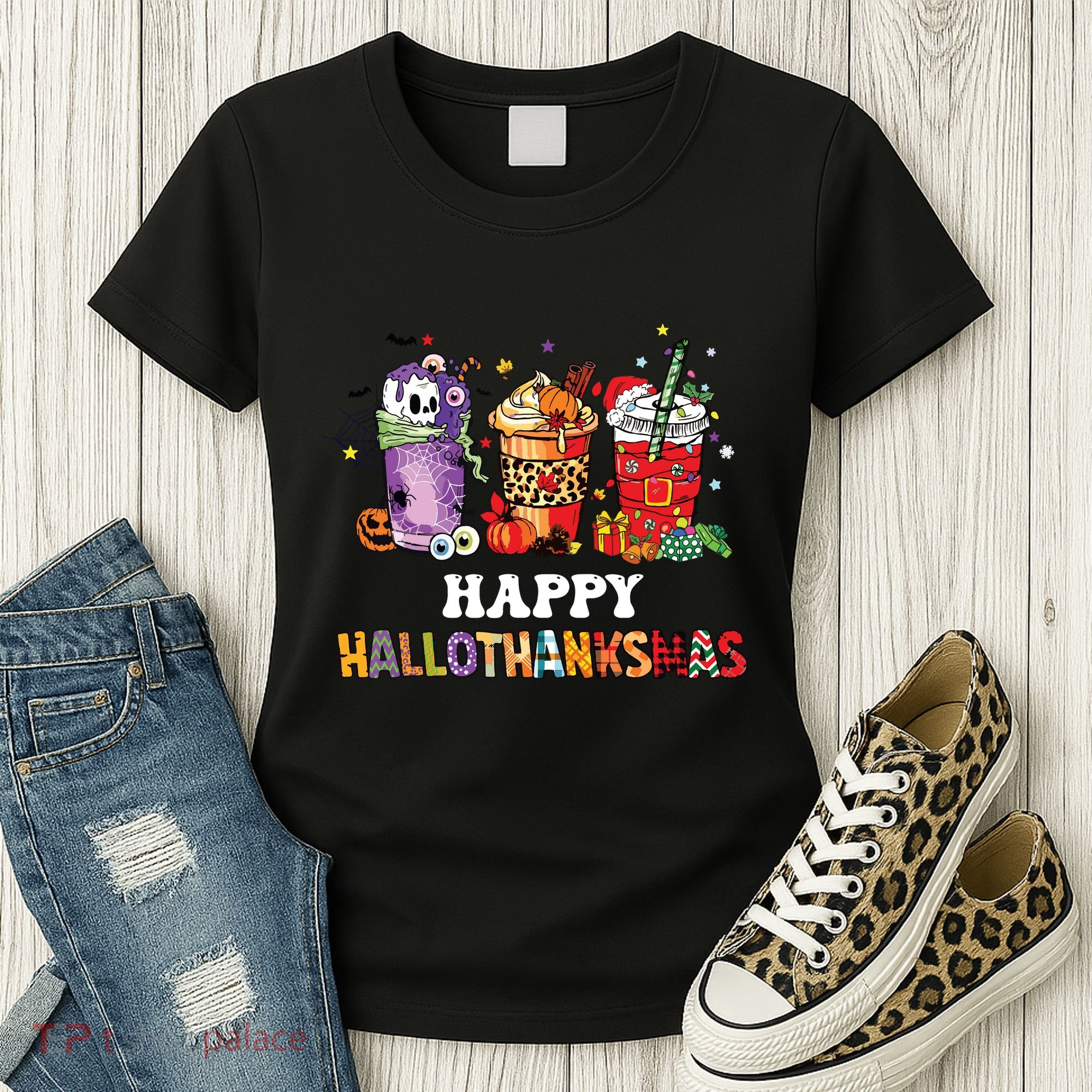Happy Hallothanksmas Pumpkin Spice Cups Women's T-Shirt