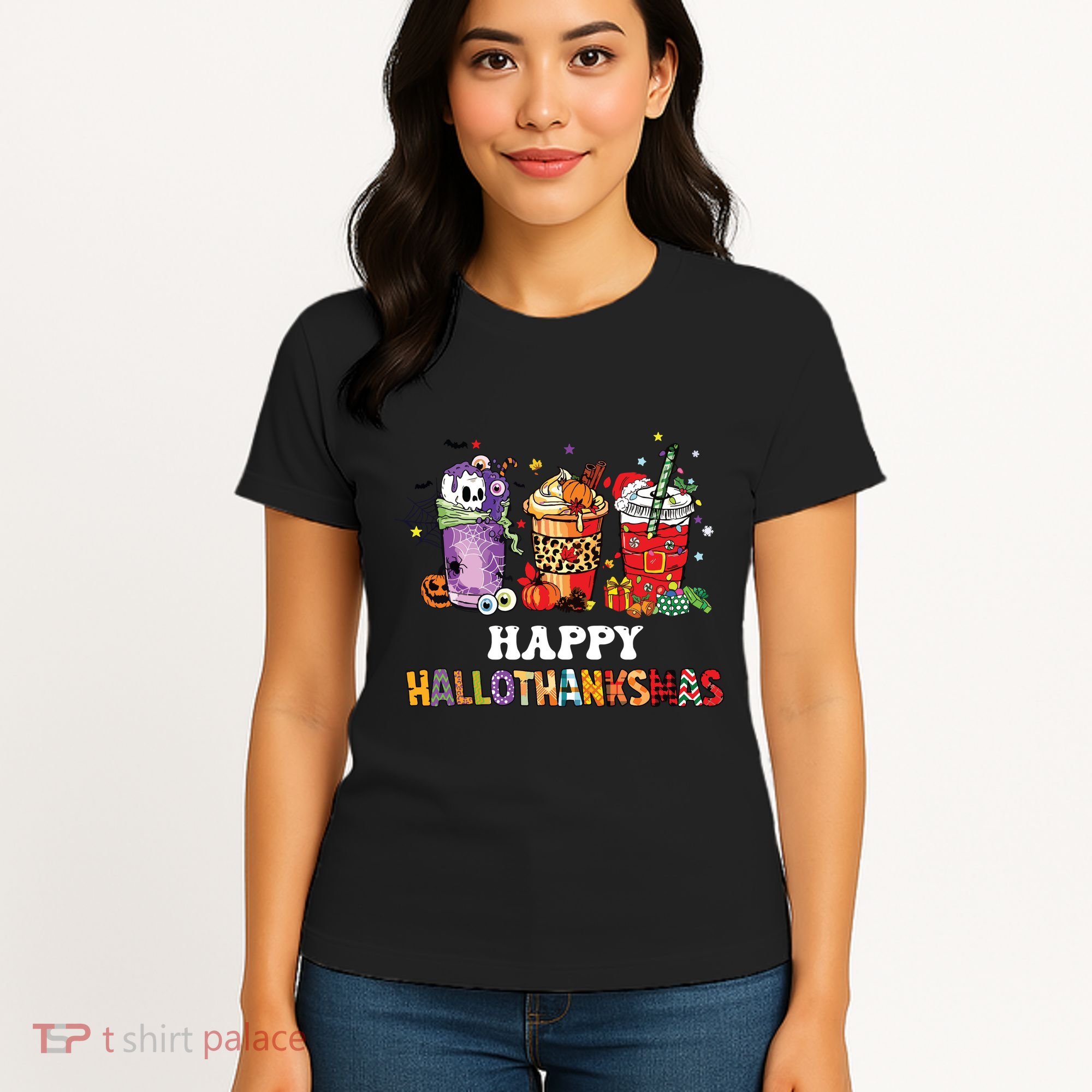 Happy Hallothanksmas Pumpkin Spice Cups Women's T-Shirt