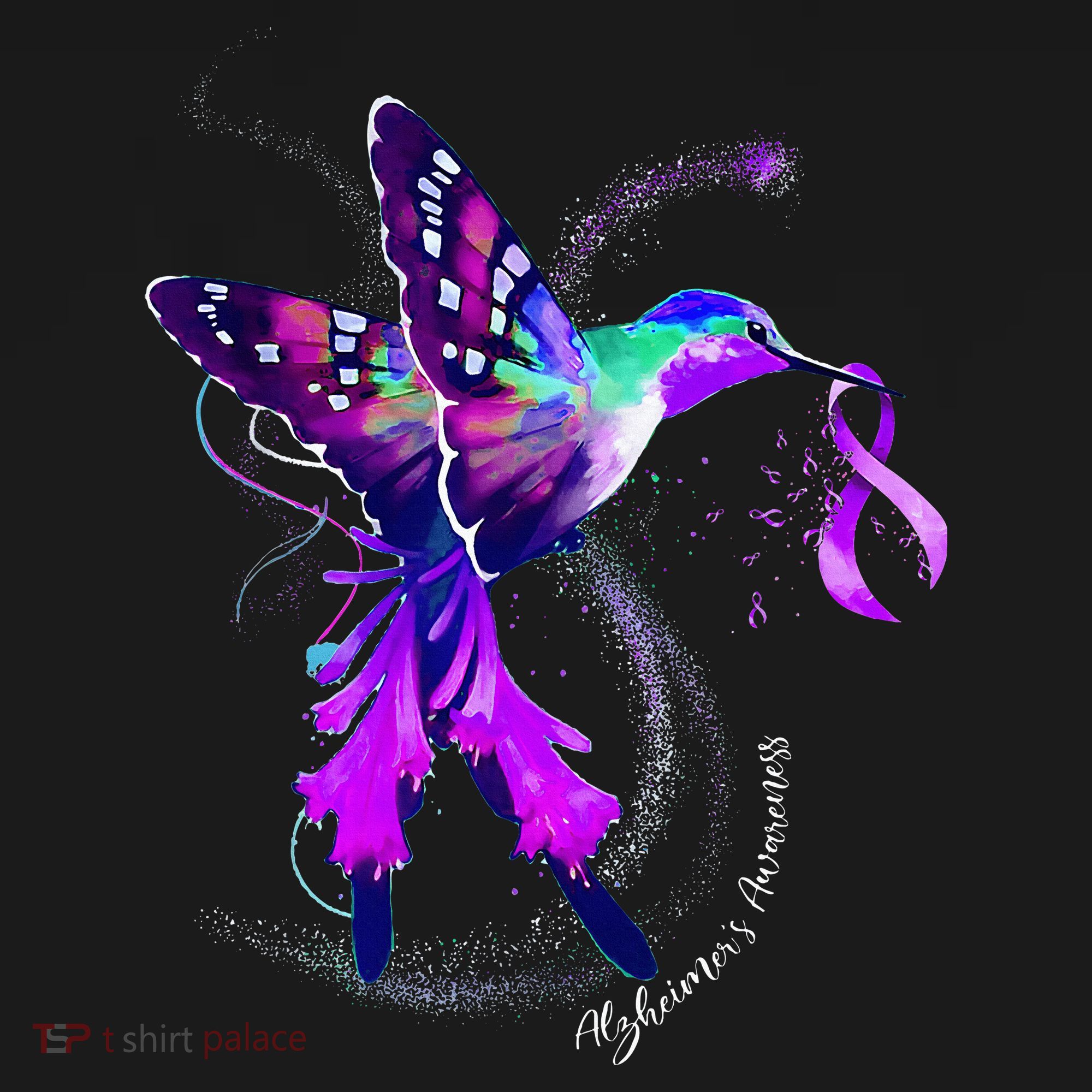 Hummingbird Holding Purple Ribbon AlzheimerS Women's Hoodie