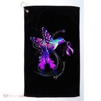Hummingbird Holding Purple Ribbon AlzheimerS Golf Towel thumb 0