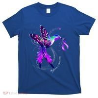 Hummingbird Holding Purple Ribbon AlzheimerS T-Shirt thumb 0