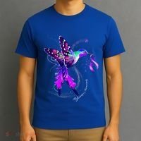 Hummingbird Holding Purple Ribbon AlzheimerS T-Shirt thumb 3