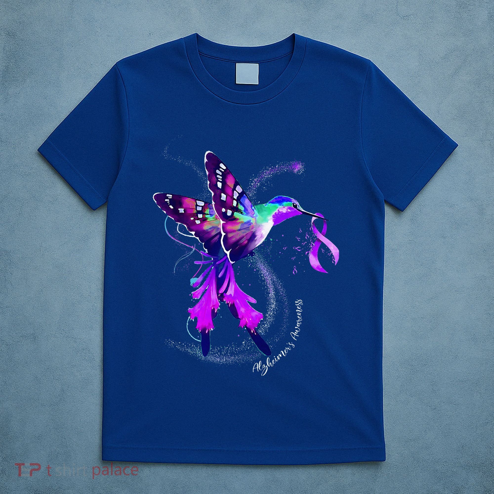 Hummingbird Holding Purple Ribbon AlzheimerS T-Shirt