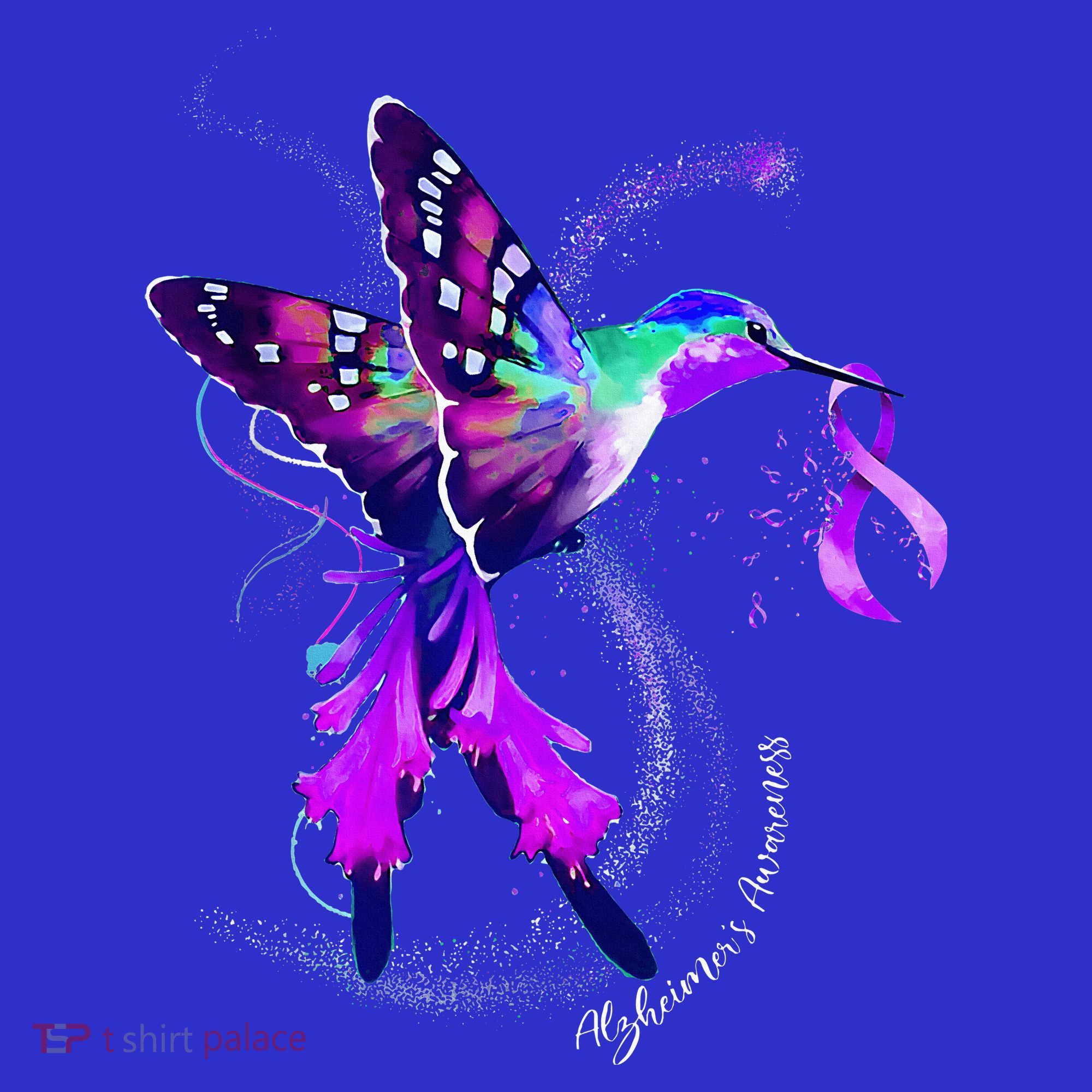 Hummingbird Holding Purple Ribbon AlzheimerS Coaster