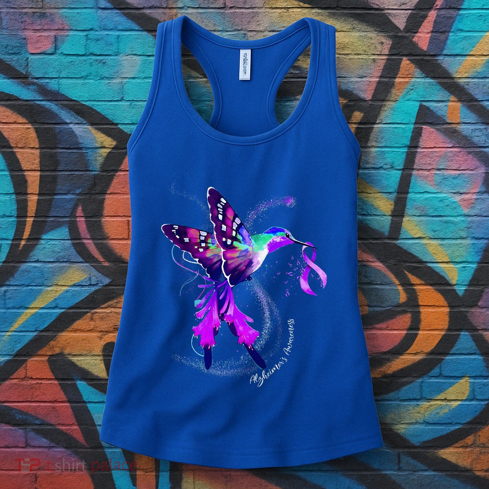 Hummingbird Holding Purple Ribbon AlzheimerS Women's Tank Top