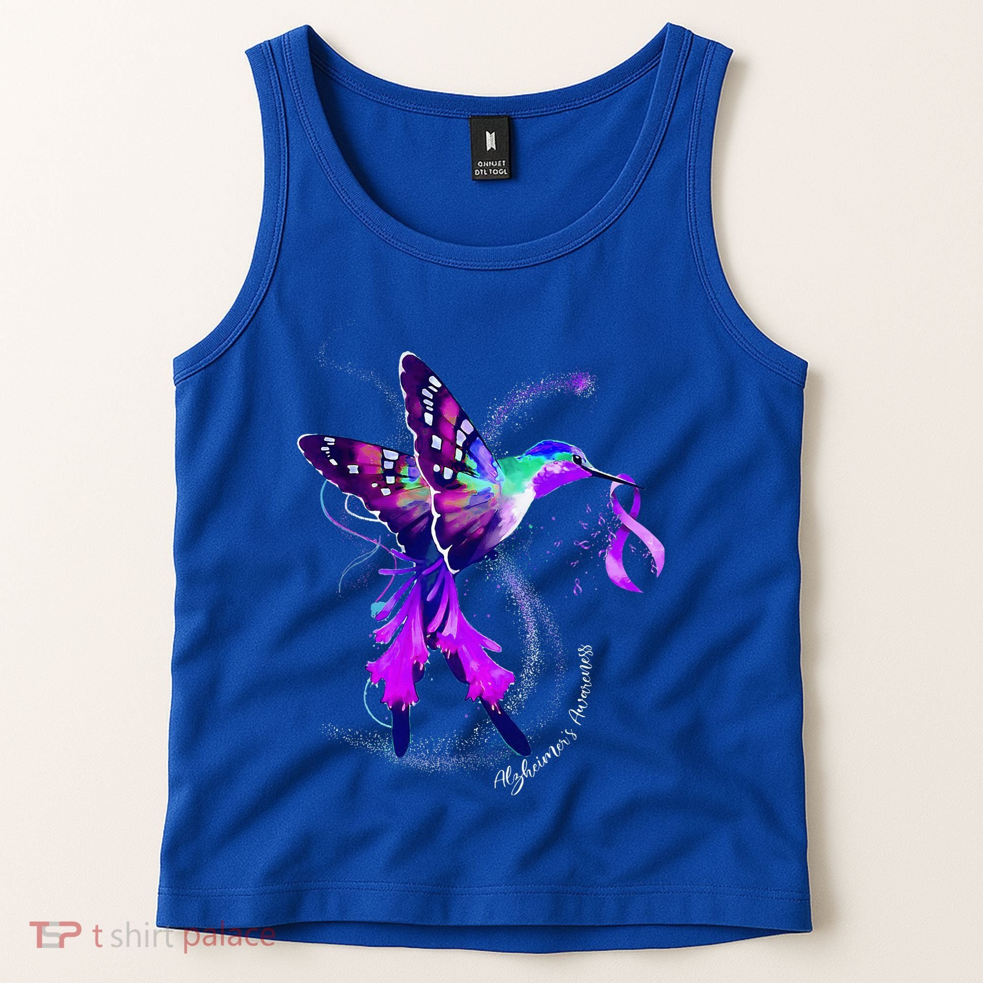 Hummingbird Holding Purple Ribbon AlzheimerS Tank Top