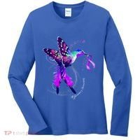 Hummingbird Holding Purple Ribbon AlzheimerS Women's Long Sleeve Shirt thumb 0