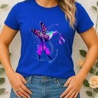 Hummingbird Holding Purple Ribbon AlzheimerS Women's T-Shirt thumb 2