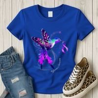 Hummingbird Holding Purple Ribbon AlzheimerS Women's T-Shirt thumb 3
