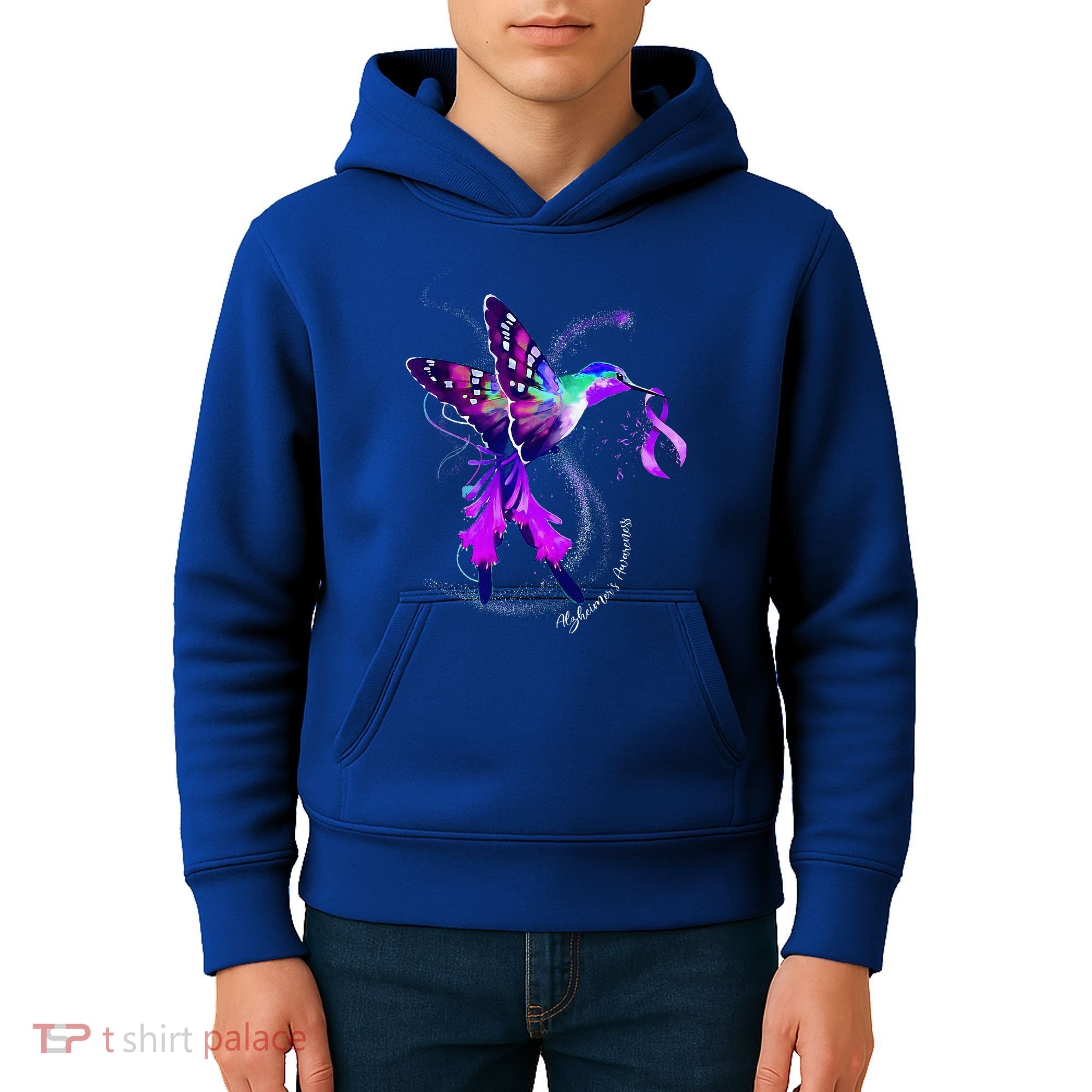 Hummingbird Holding Purple Ribbon AlzheimerS Kids Hoodie