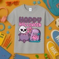 Happy Halloween Pink Cute Kids T-Shirt thumb 3