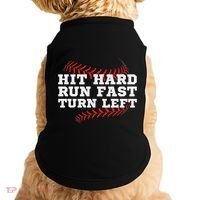 Hit Hard Run Fast Turn Left Funny Baseball Player & Fan Doggie Tank thumb 0