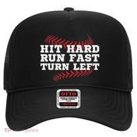 Hit Hard Run Fast Turn Left Funny Baseball Player & Fan Hat thumb 0