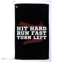 Hit Hard Run Fast Turn Left Funny Baseball Player & Fan Golf Towel thumb 0