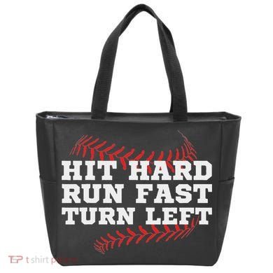 Hit Hard Run Fast Turn Left Funny Baseball Player & Fan Tote Bag