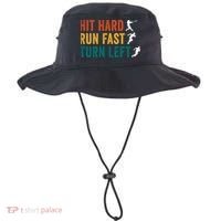 Hit Hard Run Fast Turn Left Funny Baseball Player And Fan Cool Gift Bucket Hat thumb 0
