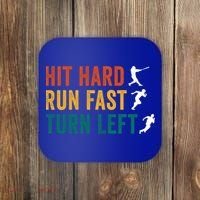 Hit Hard Run Fast Turn Left Funny Baseball Player And Fan Cool Gift Coaster thumb 0