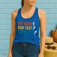 Hit Hard Run Fast Turn Left Funny Baseball Player And Fan Cool Gift Women's Tank Top thumb 2