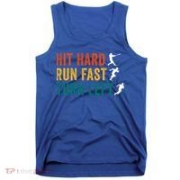 Hit Hard Run Fast Turn Left Funny Baseball Player And Fan Cool Gift Tank Top thumb 0